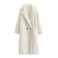 thumbnail image 1 of hoksml Women's Long Teddy Sherpa Fleece Coat Solid Color Notched Lapel Loose Thickened Warm Winter Jacket with Pockets, 1 of 5