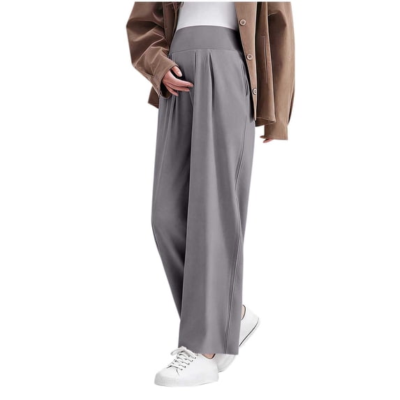 hoksml Women's Maternity Wide Leg Pants, High Waisted Pleated Casual Trousers with Side Pockets