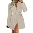 thumbnail image 1 of hoksml Women's Mid-Length Blazer Trench Coat Solid Color Notched Lapel V-Neck Straight Cut Long Sleeve Pocket Suit Jacket with Belted Waist, 1 of 6