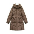 thumbnail image 1 of hoksml Women's Mid-Length Slim Fit Winter Coat Toggle Buttons Waisted Puffer Jacket Solid Color Classic Hooded Down Jacket, 1 of 9