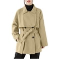 thumbnail image 1 of hoksml Women's Mid-Length Vintage Trench Coat Double-Breasted Belted Waist Classic Retro Jacket with Pockets, 1 of 9