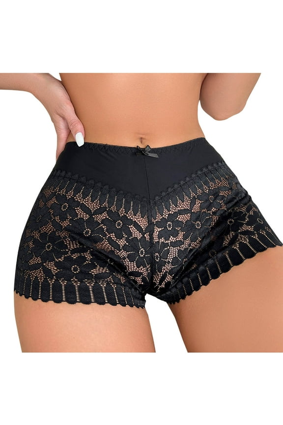 Women's Mid Rise Shaping Underwear High Waist Tummy Control Boyshorts with Lace Trim, Butt Lift and High Elastic