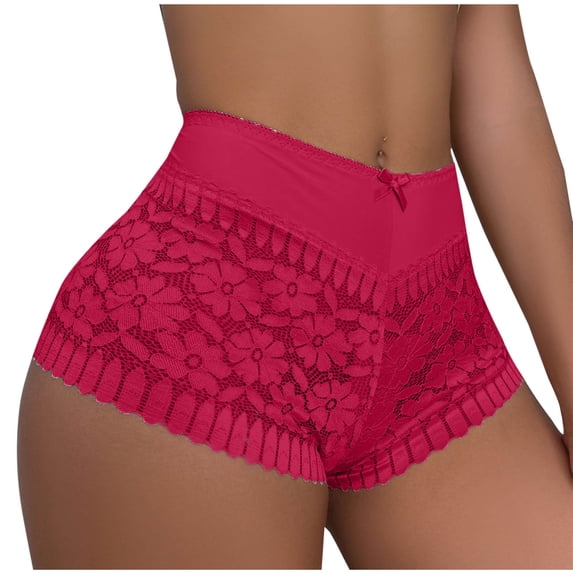 hoksml Women's Mid Rise Shaping Underwear High Waist Tummy Control Boyshorts with Lace Trim, Butt Lift and High Elastic