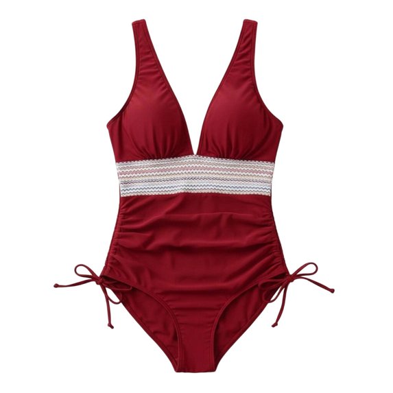 hoksml Women's One-Piece Swimsuit Halter Neck Tie and Deep V-Neck with Side Drawstring, Solid Color Bathing Suit Slim Fit Beachwear