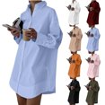 thumbnail image 1 of hoksml Women's Oversized Long Shirt Dress Collar Button Down Long Sleeve Curved Hem Casual Tunic Blouse, 1 of 7