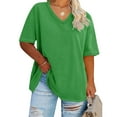 thumbnail image 1 of hoksml Women's Oversized V-neck Short Sleeved T Shirts Solid Summer Base Shirt Sports Lightweight Soft Casual Clothes 2025 Summer Clearance, 1 of 3