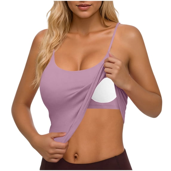 hoksml Women's Padded Scoop Neck Crop Tank Top, Adjustable Spaghetti Strap Built-in Bra Cami for Summer Layering