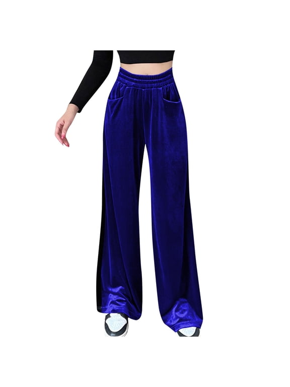 Women's Pants Suede Elastic Waist High Waist Color Blocking Sagging Loose Wide Leg Trousers Length Pants