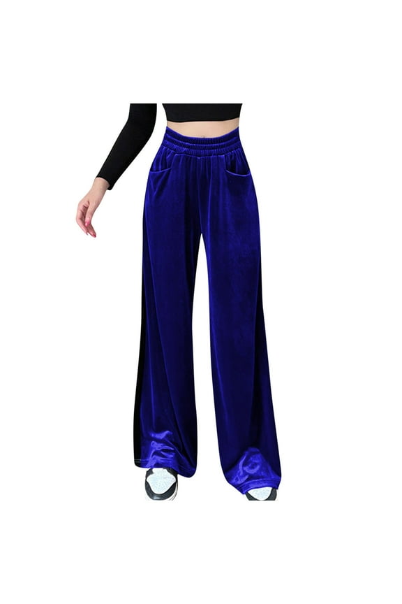 Women's Pants Suede Elastic Waist High Waist Color Blocking Sagging Loose Wide Leg Trousers Length Pants