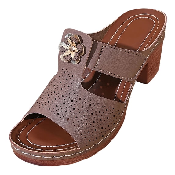 hoksml Women's Perforated Block Heel Mules, Adjustable Hook-and-Loop Strap, 2.25in Heel Casual Shoes