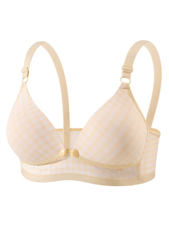 Women's Plaid Front Snap Wireless Maternity Bra Adjustable Thin Straps Hooks Back Nursing Comfort