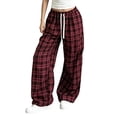 thumbnail image 1 of hoksml Women's Plaid Wide Leg Pants Elastic Drawstring Waist Casual Trousers for Daily Loungewear Active Comfort, 1 of 6