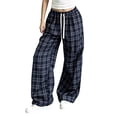 thumbnail image 1 of hoksml Women's Plaid Wide Leg Pants Elastic Drawstring Waist Casual Trousers for Daily Loungewear Active Comfort, 1 of 7
