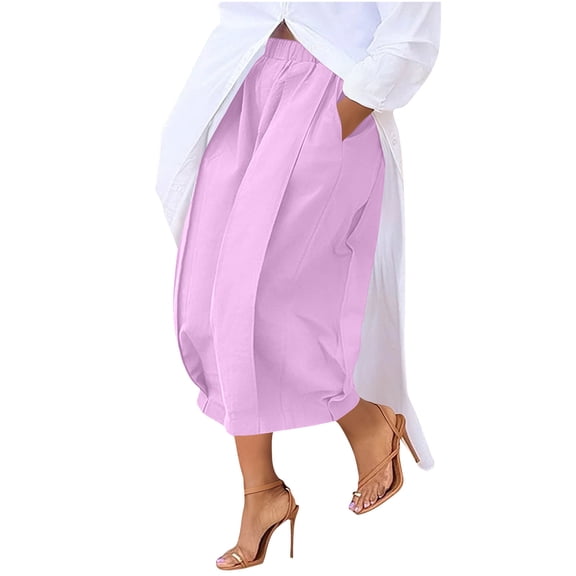 hoksml Women's Pleated Wide Leg Capri Pants Casual Elastic Waist Cropped Pants with Pockets, Flowy and Chic