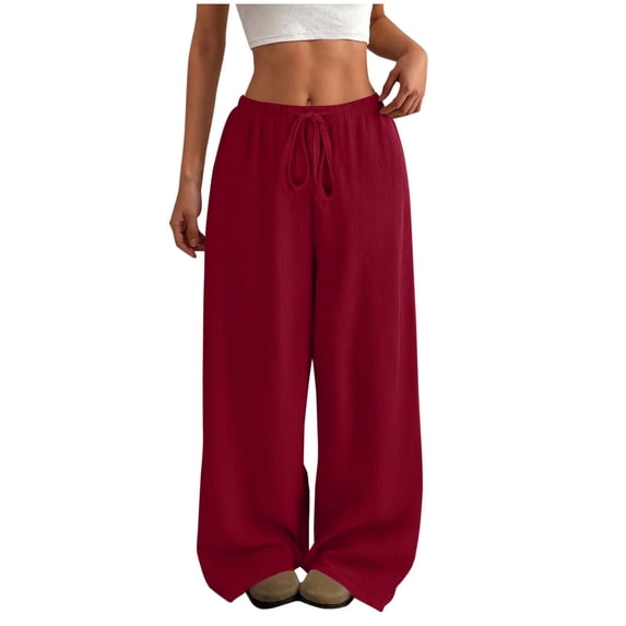 hoksml Women's Pleated Wide Leg Pants Casual Drawstring Elastic Waist Lounge Sweatpants with Pockets, Solid Color Breathable Joggers for Women, Comfortable Loose Fit Athletic Pants