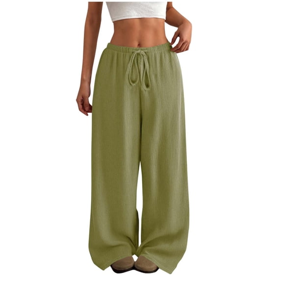 hoksml Women's Pleated Wide Leg Pants Casual Drawstring Elastic Waist Lounge Sweatpants with Pockets, Solid Color Breathable Joggers for Women, Comfortable Loose Fit Athletic Pants