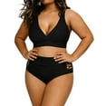 thumbnail image 1 of hoksml Women's Plus Size Bikini Set Solid Color Deep V Neck Halter Top with Cross Back and High Waist Bikini Bottoms, 2 Piece Swimsuit, 1 of 8