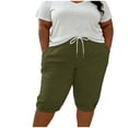 thumbnail image 1 of hoksml Women's Plus Size Drawstring Elastic Waist Capri Shorts, Cotton Solid Color Summer Lounge Shorts with Pockets, 1 of 9