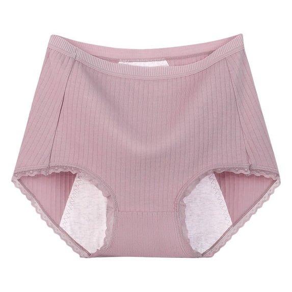 hoksml Women's Plus Size High-Waist Leakproof Period Panties - Cotton Blend Ribbed Lace Trim Briefs for Menstrual Incontinence Protection