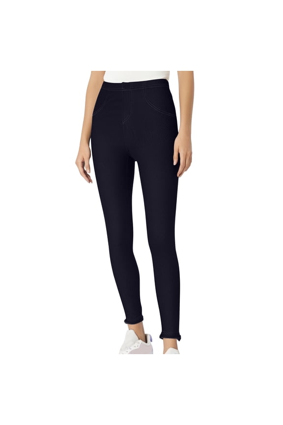Women's Plus Size Jeggings Denim-Look Solid Color Leggings with Faux Pockets, Tummy Control Slim Fit Stretch Pants