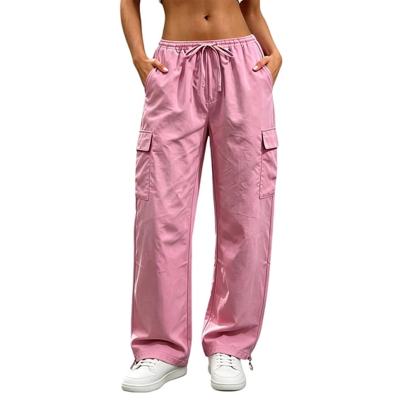 hoksml Women's Plus Size Loose Straight Leg Cargo Pants Elastic Waist Casual Work Trousers with Pockets