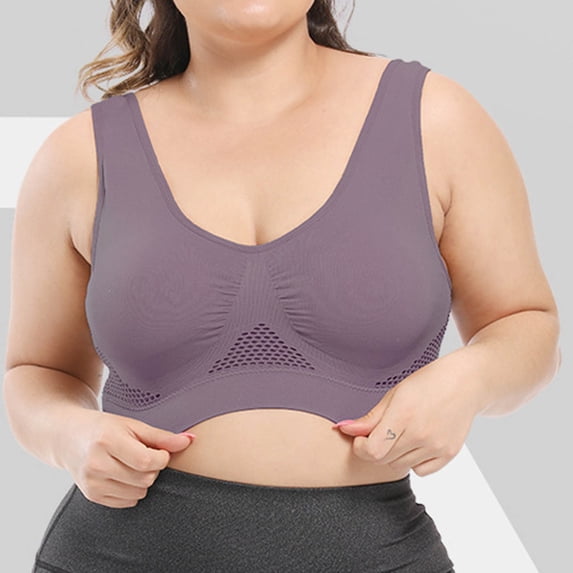 hoksml Women's Plus Size Mesh Breathable Sports Bra Wireless Workout Bralette
