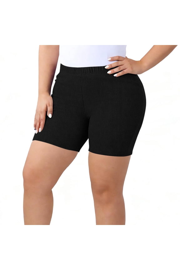 Women's Plus Size Ribbed Biker Shorts, High Waist Knit Shorts, Multi-Color L-5XL