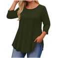 thumbnail image 1 of hoksml Women's Plus Size Round Neck 3/4 Sleeve T-Shirt, Loose Fit Curved Hem Casual Solid Color Top, 1 of 6