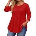 thumbnail image 1 of hoksml Women's Plus Size Round Neck 3/4 Sleeve T-Shirt, Loose Fit Curved Hem Casual Solid Color Top, 1 of 6
