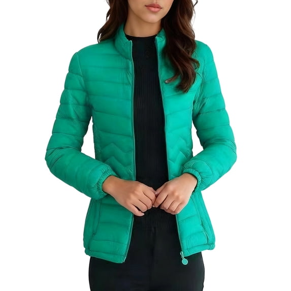hoksml Women's Plus Size Short Puffer Jacket Stand Collar Lightweight Down Coat Figure-Flattering Zip Front Jacket with Pockets