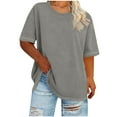 thumbnail image 1 of hoksml Women's Plus Size T-Shirt 5XL Solid Color Short Sleeve Crew Neck Basic Tee Loose Fit Layering Top for Spring Summer, 1 of 3