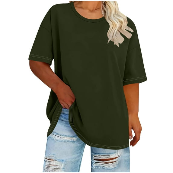 hoksml Women's Plus Size T-Shirt 5XL Solid Color Short Sleeve Crew Neck Basic Tee Loose Fit Layering Top for Spring Summer