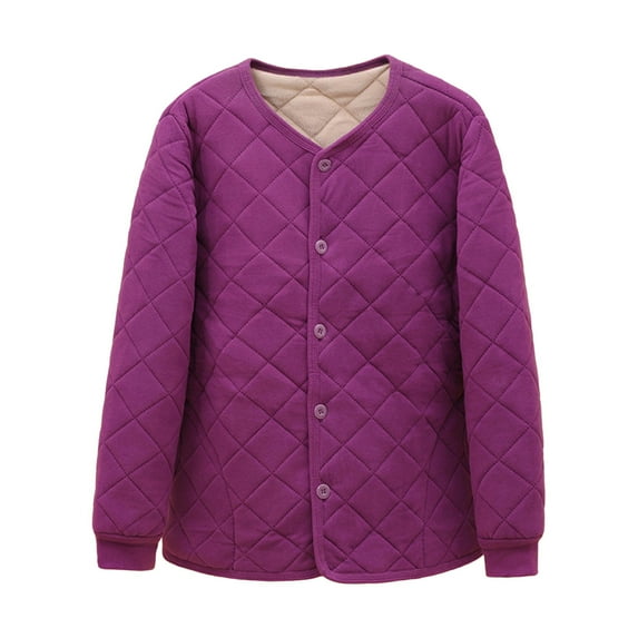 hoksml Women's Plus Size Velvet Thermal Lined Quilted Jacket Solid Color Plush Fleece Long Sleeve Winter Coat 3XL-5XL