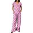 thumbnail image 1 of hoksml Women's Polka Dot 2 Piece Outfit, V Neck Cap Sleeve Top and Elastic Waist Wide Leg Pants Casual Lounge Set, 1 of 6