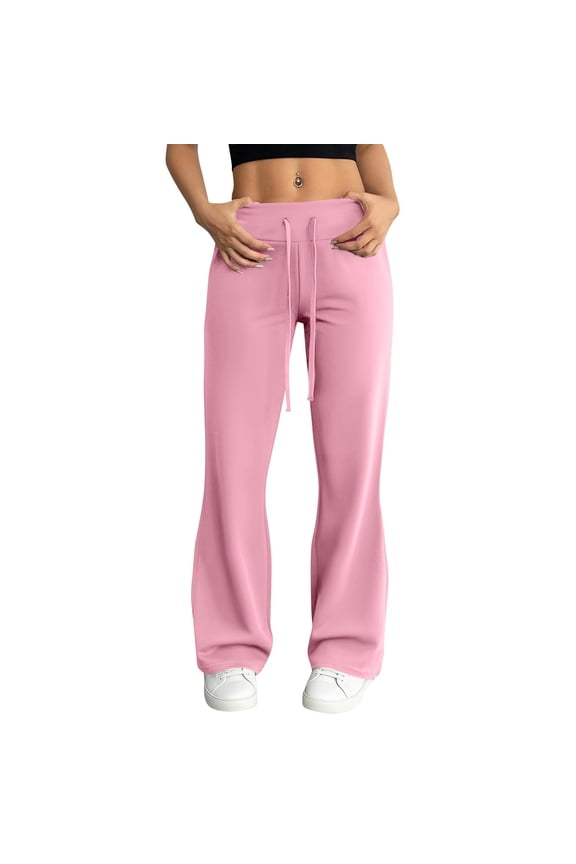 Women's Pull-On Flare Lounge Pants, Soft Knit with Drawstring Waist, Multiple Colors