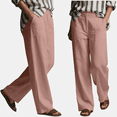 thumbnail image 1 of hoksml Women's Pull On Linen Wide Leg Pants, High Waist Casual Trousers with Pockets for Summer, 1 of 6