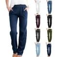 thumbnail image 1 of hoksml Women's Pull-On Straight Leg Jeans - Stretchy Faux Denim, High-Waisted Elastic Waist, Side Pockets, Relaxed Fit, 1 of 9
