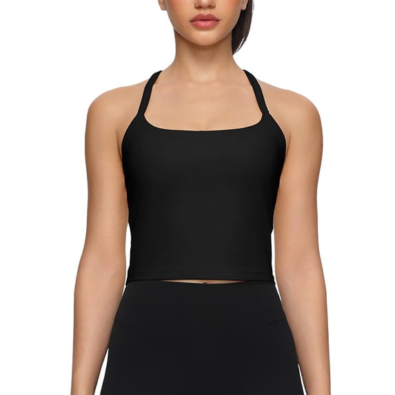 hoksml Women's Racerback Crop Sports Tank Tops with Built-in Pads Square Neck Workout Tops for Yoga Gym