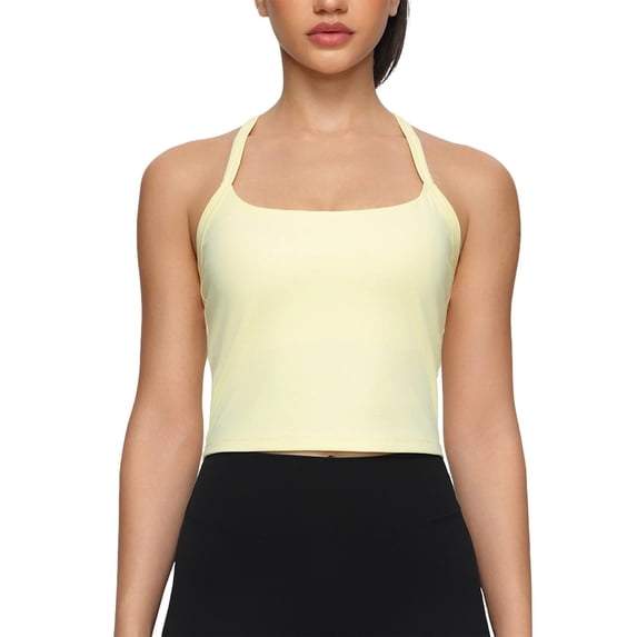 hoksml Women's Racerback Crop Sports Tank Tops with Built-in Pads Square Neck Workout Tops for Yoga Gym