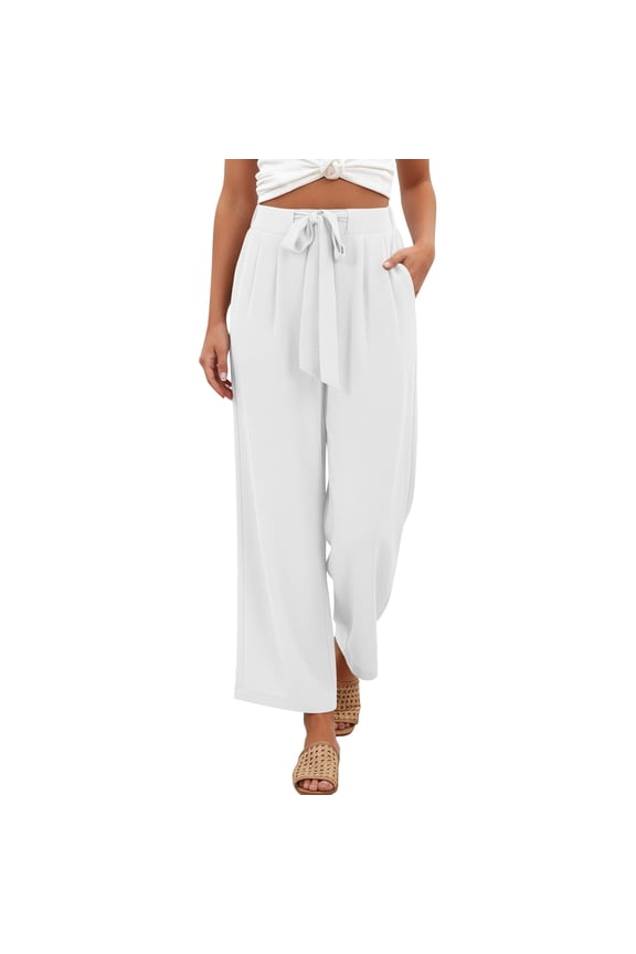 Women's Rayon Wide Leg Capri Pants Lightweight Summer Beach Pants with Drawstring Waist and Pockets
