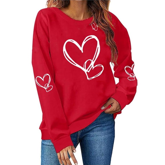 hoksml Women's Red Crewneck Sweatshirt - Valentine's Day Graphic Print Long Sleeve Pullover