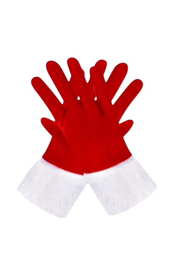 Women's Red Velvet Fashion Short Gloves with Feather Cuff for Christmas Wedding