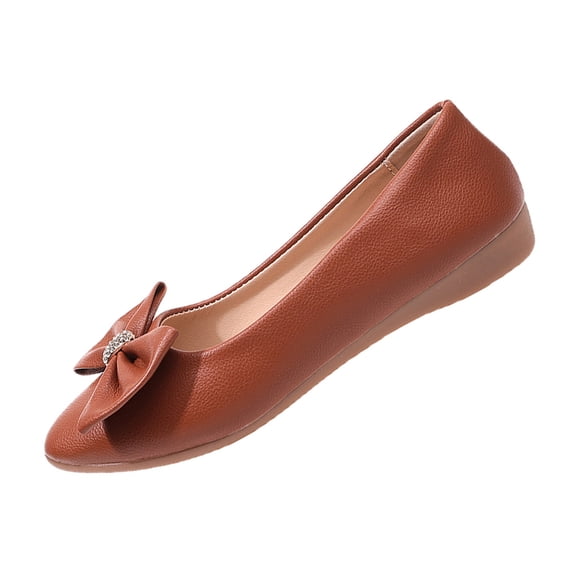 hoksml Women's Rhinestone Bow Ballet Flats, Round Toe Soft Leather Slip On Casual Walking Flat Shoes