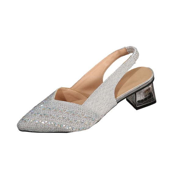 hoksml Women's Rhinestone Pointed Toe Slingback Pumps, Block Heel, Glitter Dress Shoes for Party/Wedding, Multiple Colors