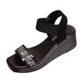 thumbnail image 1 of hoksml Women's Rhinestone Wedge Sandals Open Toe Elastic Ankle Strap Summer Casual Dressy Shoes, 1 of 9