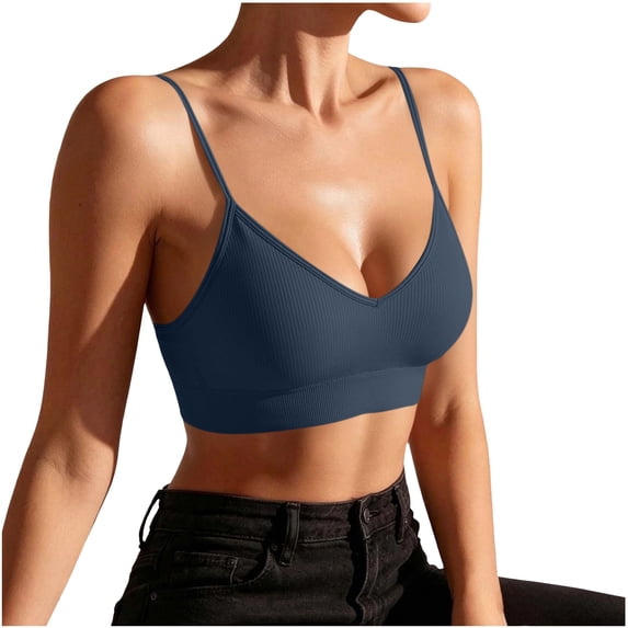 hoksml Women's Ribbed Knit Bras Wireless Bralette, Supportive and Soft Comfort Fit, Stretchy Everyday Basic Undergarment