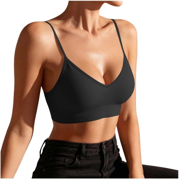hoksml Women's Ribbed Knit Bras Wireless Bralette, Supportive and Soft Comfort Fit, Stretchy Everyday Basic Undergarment