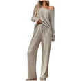 thumbnail image 1 of hoksml Women's Ribbed Knit Pajama Set V-Neck Long Sleeve Top with Drawstring Waist Pants Fall Winter Loungewear Sleepwear Set, 1 of 7