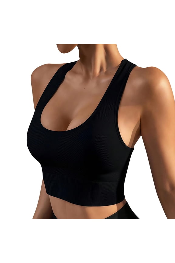 Women's Ribbed Sports Bra Racerback High Support Seamless Crop Tank Top for Yoga Gym Workout Activewear