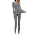 thumbnail image 1 of hoksml Women's Ribbed Thermal Pajama Set Long Sleeve Crewneck Top and Pants Warm Sleepwear Loungewear Set, 1 of 4